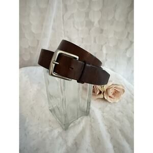 Vintage 90S Brown Genuine Leather Belt Silver Buckle THICK Rugged Outdoors